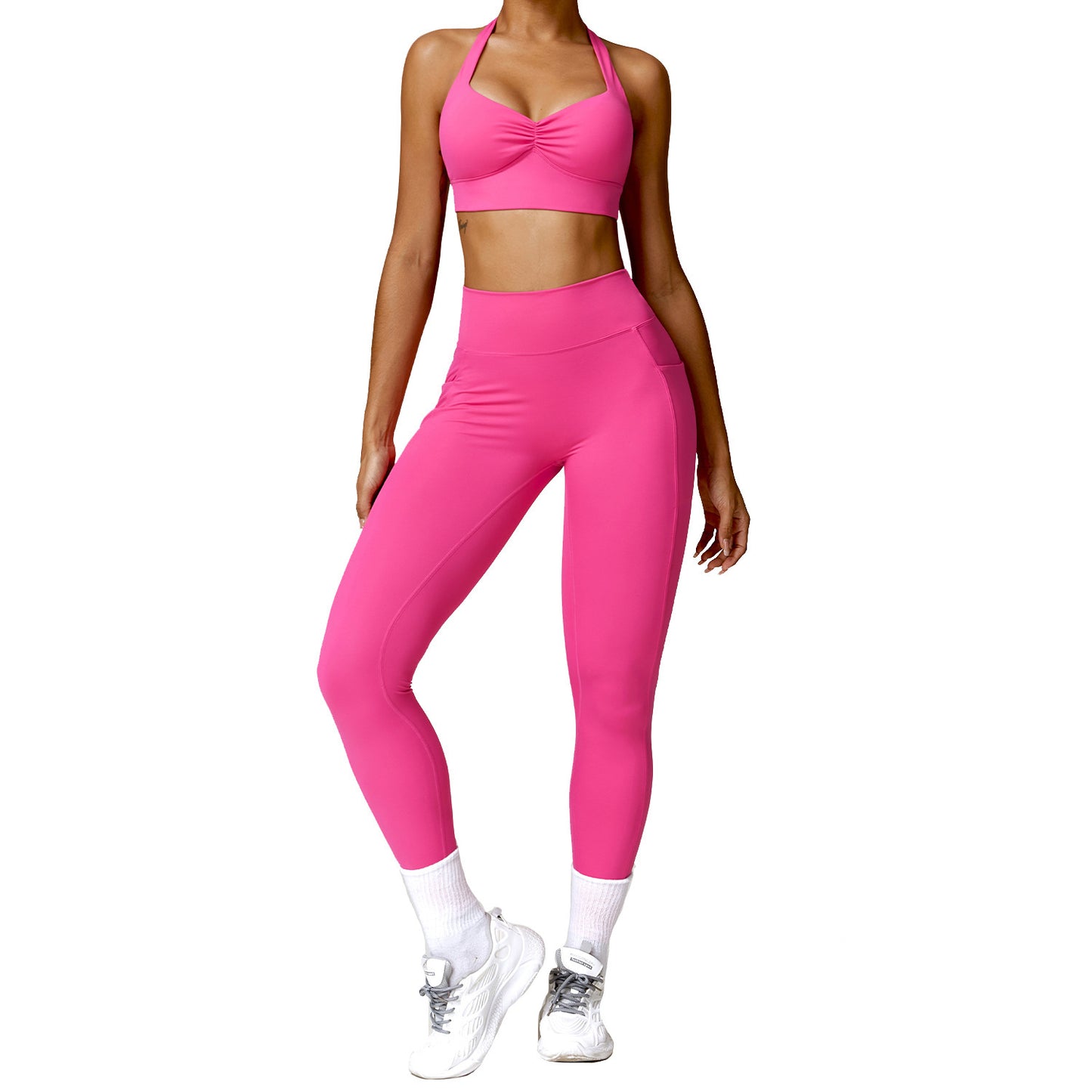 2-teiliges Scrunch-Legging-Fitnessset mit V-Rücken