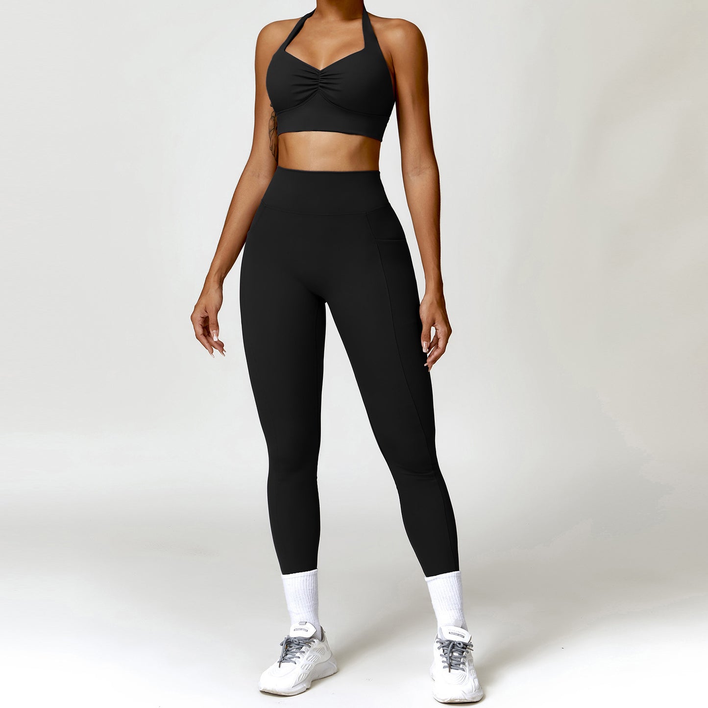 2-teiliges Scrunch-Legging-Fitnessset mit V-Rücken
