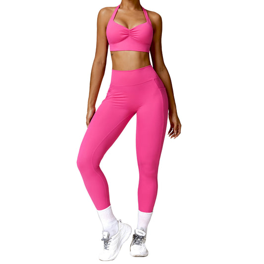 2-teiliges Scrunch-Legging-Fitnessset mit V-Rücken