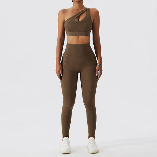 Gathers Back Bra & Leggings Fitness Set